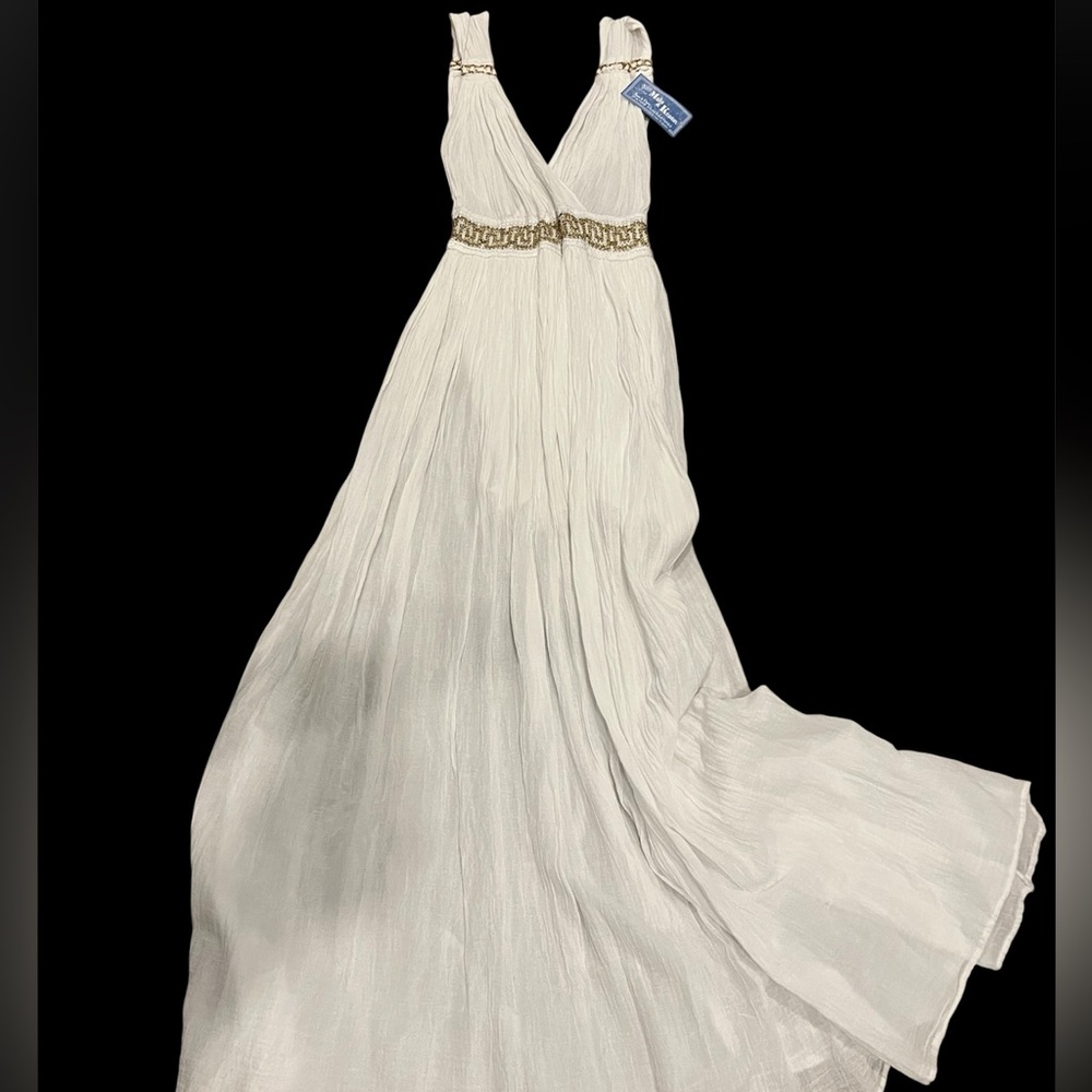 Chic White Maxi Dress with Gold Accents